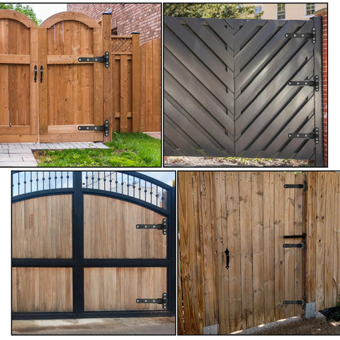 2-pack heavy-duty 13-inch gate hinges with ball bearings, black finish, weld-on or bolt-on installation.