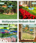 Multipurpose use of Colorful Metal Bird Bath for Outdoors, Flower Garden Hummingbird Bath on Five Stakes, 2 Pack in gardens.