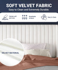 Soft velvet fabric of the White Queen Velvet Bed Frame With Upholstered Wingback Headboard And Vertical Tufted Design.