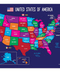 United States Map With Capitals Poster Laminated 17x22 for Kids Educational USA Wall Chart with labeled capitals and water bodies.