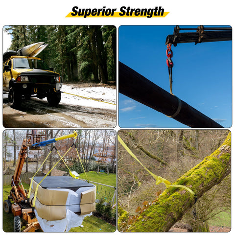 Two Pack 6 Foot by 2 Inch Lift Sling Straps for Construction, 10,000 Pound Capacity lifting various heavy loads.