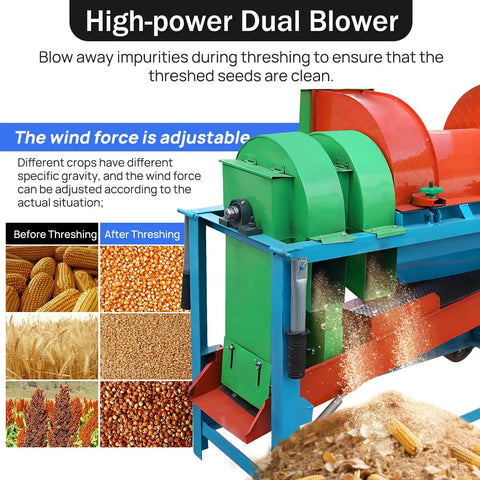 Pro Grade 220V Multi Function Thresher For Sorghum And Grains Easy To Use Inlet Extended Body For Thorough Seed Separation Fast Cereal Seed Threshing Compatible With Corn Millet Wheat Sorghum 4KW 60Hz featuring dual blower