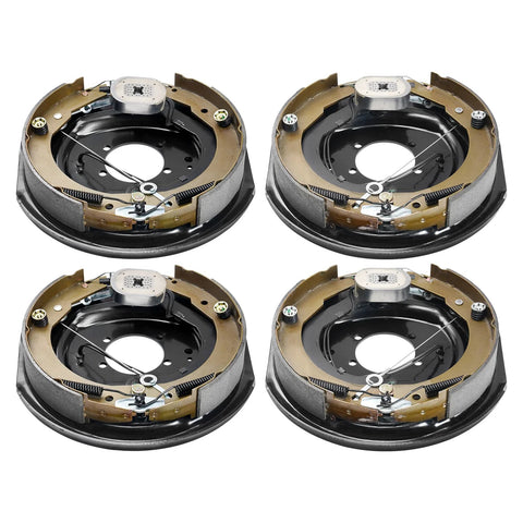 Set of four 12x2 inch self-adjusting electric trailer brake assemblies with backing plates for 7000 lb axles