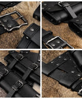 Medieval Double Sword Belt And Sheath Set For Ren Faire Cosplay, vintage leather and metal buckle details, black.