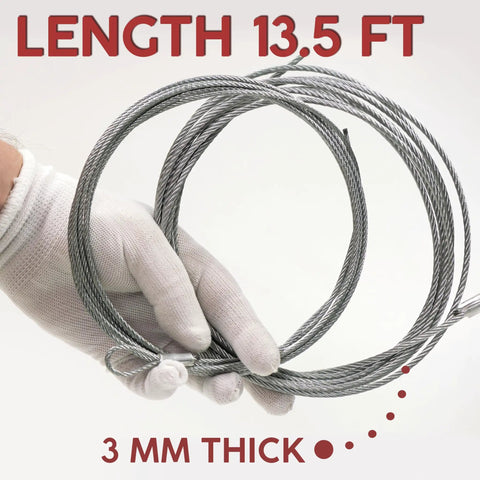 2 Pack 13.5 Ft Garage Door Cable Torsion Spring Wire Replacement Cables, galvanized steel shown in hand for repair use