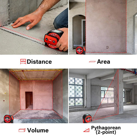All In One 3 In 1 Laser Tape Measure With Auto Level, 197ft Laser Distance Meter, 16ft Digital Tape With Fractions, Built In Level, Rechargeable Electronic Tape For Builders And Contractors used for distance, area, volume, and Pythagorean layout