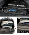 Interior view of 40L Waterproof Gym Duffle Bag with zipper pocket, computer interlayer, and net bag compartments.