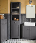 Bathroom Tall Storage Cabinet Freestanding Tower With Shelves And Drawers Multifunctional Corner Unit For Small Spaces Gray Floor Standing Cabinet With Adjustable Shelves Space Saver next to sink