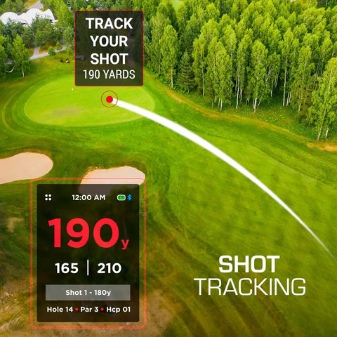 Game Changing Handheld Golf GPS Device With Shot Tracker And Range Finder displaying 190 yard shot on green
