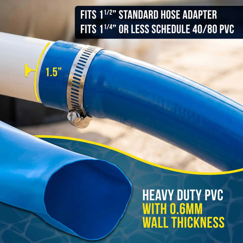 Heavy Duty 1.5 Inch By 50 Foot Pool Backwash Hose With Clamp For Filter Backwash And Pool Drainage Flexible Lay Flat Blue