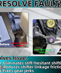 Before and after comparison of shift linkage using Shift Cable Bushing Repair Kit 2-Pack With Clips For OEM 33835-08010 And 33820-02370