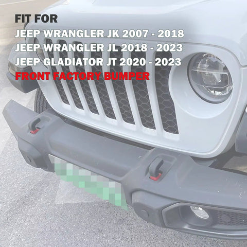 Jeep Wrangler JK JL Gladiator JT front bumper with tow hook covers fitted for models 2007-2023