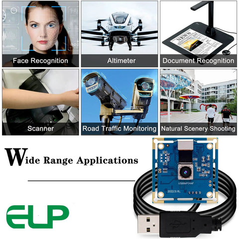 Image collage showing face recognition, altimeter, document scanning; bottom features 8MP USB Camera With Autofocus For PC, Raspberry Pi And Laptop.