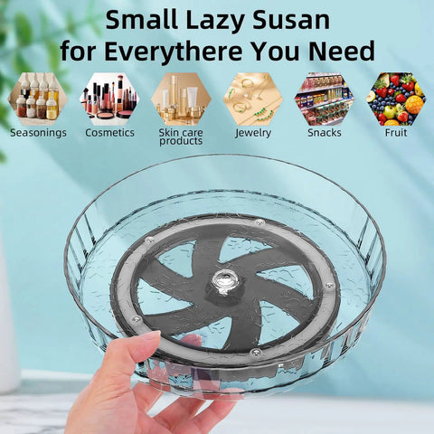 Compact Clear Acrylic Lazy Susan Organizer 8 Inch Turntable for Cabinets with snowflake design in hand