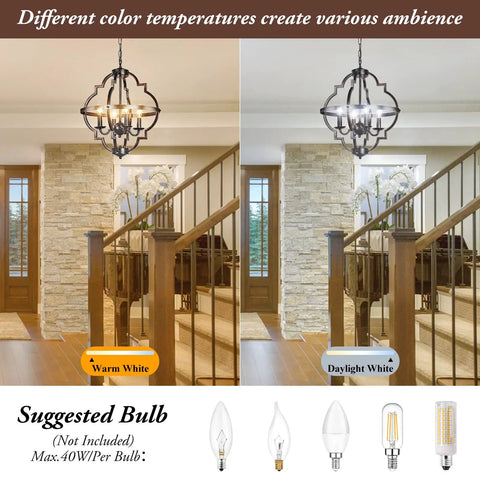 4 Light Farmhouse Candle Chandelier With Cozy Rustic Industrial Oil Rubbed Gold Orb Open Cage Ceiling Hanging Lamp For Bedroom Dining Room Entry Hallway Living Room And Kitchen Retro Flush Mount Pendant Lighting For That Cozy Vibe