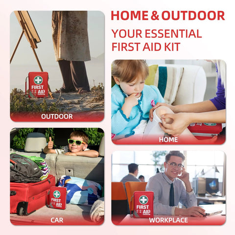 General Medi small red first aid kit bag with reflective panel and white cross, for home, car, outdoors, and workplace.