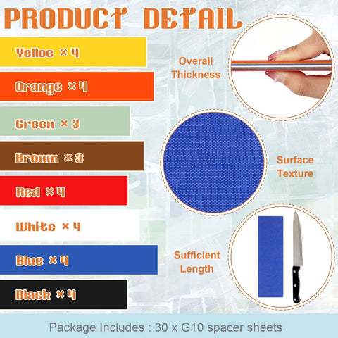 G10 Spacer Sheets Set For Knife Scales, 8 Colors, Thickness View and Surface Texture