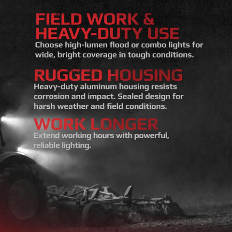 TL5680 12V LED Tractor And Combine Light Flood Beam Beefy 5200 Lumens 65W offers field work and rugged housing features.