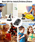 All In One Phone Stand With Bluetooth Speaker And Charging Dock 360 Degree Rotating HD Stereo Sound Built In Microphone Keeps Your Phone Juiced While You Watch Or Work Fits All Phones And Tablets Black shown in various settings.