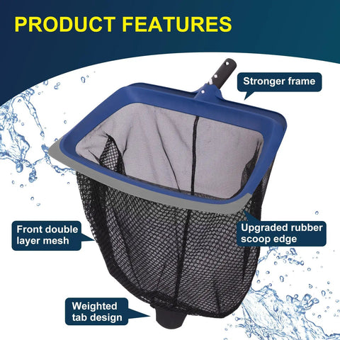 All In One Pool Cleaning Kit With Rubber Edge Skimmer Net, features upgraded scoop edge and strong frame for effective debris removal.