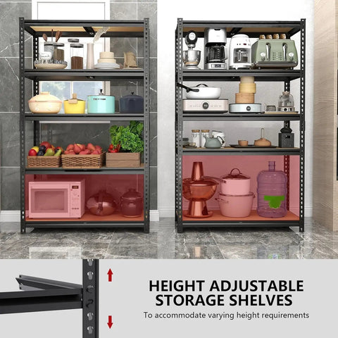 Beefy 5-Tier Heavy Duty Garage Shelving Unit, Adjustable Storage Racks, Supports Up To 2400 Lbs Total, 480 Lbs Per Shelf, Industrial Steel Shelves For Garage, Workshop, And Warehouse, 28 X 12 X 60 Inches with adjustable shelves