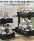 Two Tier Under Sink Organizer With Butter Smooth Mesh Sliding Drawers And Silent Roll Tracks That Make Deep Cabinet Storage A Total Breeze For Quick Every Day Access, featuring heavy-duty L-shaped brackets and silver weights.