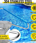 Heavy Duty Pool Handrail With Four Corner Flex And Blue Rubberized Comfort Guard Forged From 304 Stainless Steel by poolside.