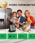 Room Thermometer And Hygrometer Real Time Temperature And Humidity Monitor With Fast Five Second Refresh High Accuracy Digital Meter With 24 Hour Max Min Data Ideal For Humidifiers And Air Conditioning Control. Black digital meter on kitchen counter
