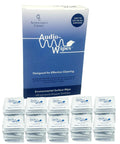 Box of Alcohol Free Hearing Aid Cleaning Wipes for Earbuds and IEMs 100 Towelettes with individual packs displayed