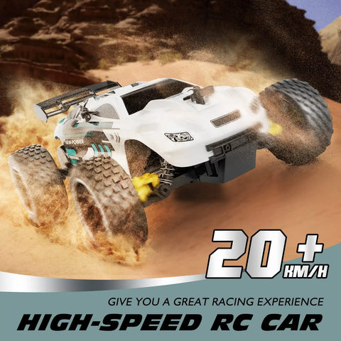 Kids RC Car 1 To 18 Scale Offroad Buggy With 2.4GHz Remote And 2WD Drive Top Speed 20 Km Per Hour on rough terrain