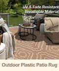 Outdoor Waterproof Plastic Straw Rug 8x10, Reversible Lightweight Carpet For RV Camping shown on patio