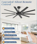 65 Inch Large Ceiling Fan No Light With Remote 6 Speed Reversible Quiet DC Motor 10 Blade Dual Color Black And Wood Grain Indoor Outdoor Ceiling Fan For Bedroom Living Room Patio Garage