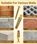 30 Packs Hollow Wall Anchors With Screws For Loose Hinges And Cabinet Doors Durable Metal Anchors To Repair Stripped Holes In Drywall, shown for wood, concrete, brick, drywall, hollow wall