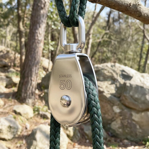 2 Pack Stainless Steel Snatch Block With Swivel Hook, M50 2 Inch Sheave For 3/8 Inch Rope, Heavy Duty Pulley Outdoors