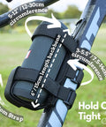 Ride Ready All Terrain Speaker Mount for Bikes and Golf Carts with Adjustable Straps Waterproof Holder securing speaker on bike.