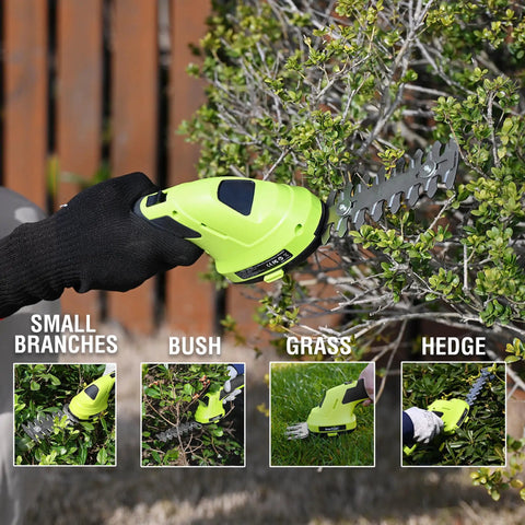 Using 2 In 1 Cordless Hedge Trimmer And Grass Shears For Garden Yard And Lawn Lightweight Handheld Electric Trimmer on bush
