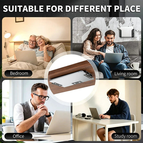 Rock Solid Under Desk Laptop Mount Built Tough Adjustable Metal Shelf in home office, suitable for bedroom, living room, office, study.
