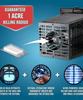 Big Yard Electric Bug Zapper For One Acre Outdoor Space With Dual Lure Method, 40W UV Light And Octenol Attractant, 5600V Kill Grid, Made In USA UL Certified showcased with grid and attractant features.
