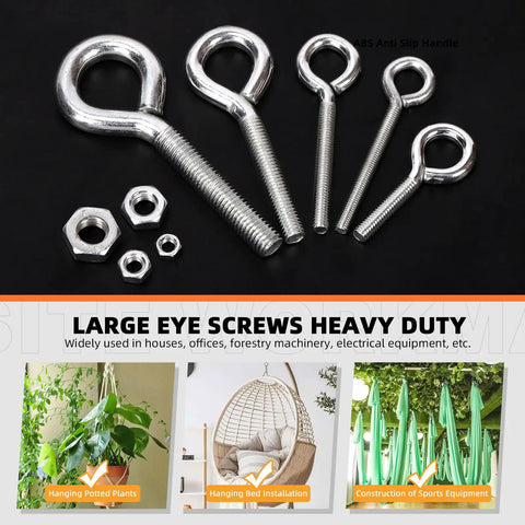 116 Piece Eye Bolt And Nut Set Kit For M5 M6 M8 M10 Zinc Plated Carbon Steel Eye Bolts Screws And Hex Nuts In Durable Plastic Storage Box For Home Workshop Or Garage Projects DIY Ready, heavy duty eye bolts and nuts with hanging uses