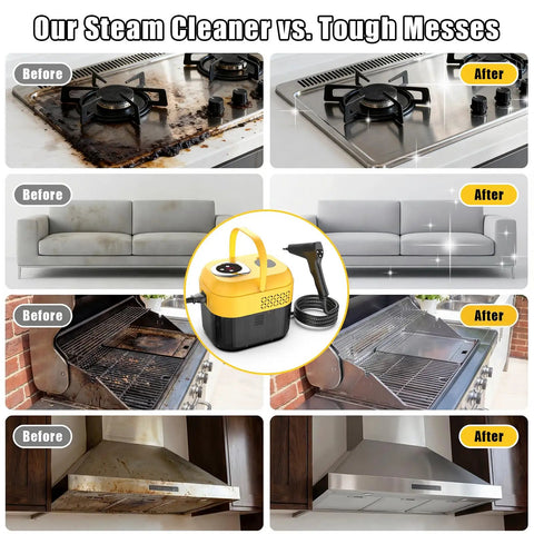 Before and after images showcasing the DXD Handheld Steam Cleaner 2500W High Pressure Portable Steamer for Home Use 1700ML.