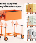 29.3 Inch Collapsible Wagon Cart With 150L Capacity And 260 Lb Load, Portable Folding Rolling Cart For Garden Groceries Sports Gear Camping And Outdoor Trips, Heavy Duty Lightweight Durable Orange with frame for large item transport.
