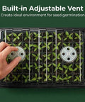 Hand adjusting vent on top of 5-Set Seed Starter Tray Kits With Humidity Vented Domes And Bases For Durable Germination Trays