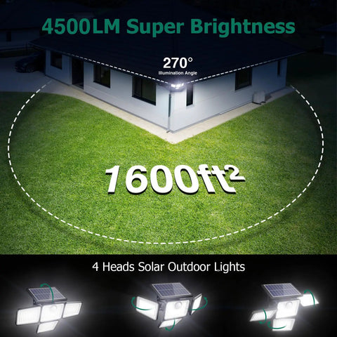Heavy Duty Four Head Solar Motion Sensor Lights With Remote And Three Settings Provide Badass 4500 Lumen Daylight Glow For Rock Solid Backyard Security And Killer Wall Mount Illumination Top Shelf Two Pack Bundle
