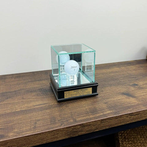 Hole In One Golf Ball Display Case With Real Glass, 1 1/2 Inch Sport Moulding, UV Protected, Personalized Keepsake for Your Ace