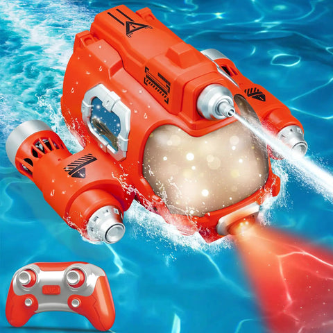 High Speed RC Boat With Dual Propellers 2.4G Remote Lights And Water Spray 360 Degree Spin Rad Electric Boat Toy in pool