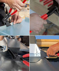 Three Piece Sheet Metal Bending Pliers Set With Straight 45 Degree And 90 Degree Jaws For Roofers in use for metal fabrication