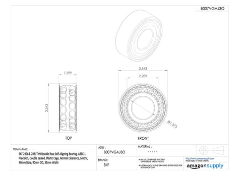 Heavy Duty Badass Double Row Self Aligning Bearings Double Sealed For Rock Solid Alignment And Zero Fuss Operation ABEC One Precision Plastic Cage dimensions in mm top and front view