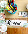 48 Pieces Rustic Bloom Name Tags Self Adhesive Labels With Succulent Theme For Desk Bulletin Boards And Classroom Decor Retro Farmhouse Vibe Perfect For Teachers Offices Schools And Baby Showers, displayed on a desk with stationery.