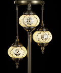 Three Globes Turkish Mosaic Table Lamp With Tiffany Style Stained Glass Handmade Boho Bedside Lamp Antique Metal Base