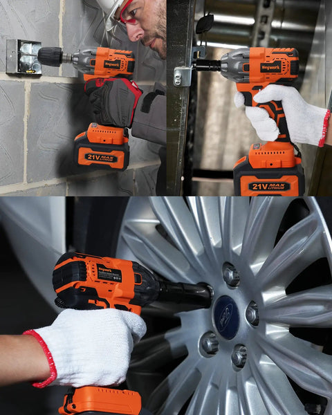 Cordless One Half Inch Impact Wrench Kit With 260 Ft Lbs Torque And 3700 RPM Beast Power 21V Drill Driver in use